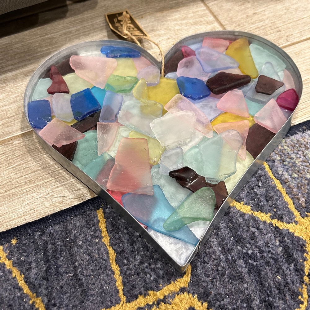 Heart Shaped Aluminum Color Metal w/ Colorful Translucent Stones of Various Sha